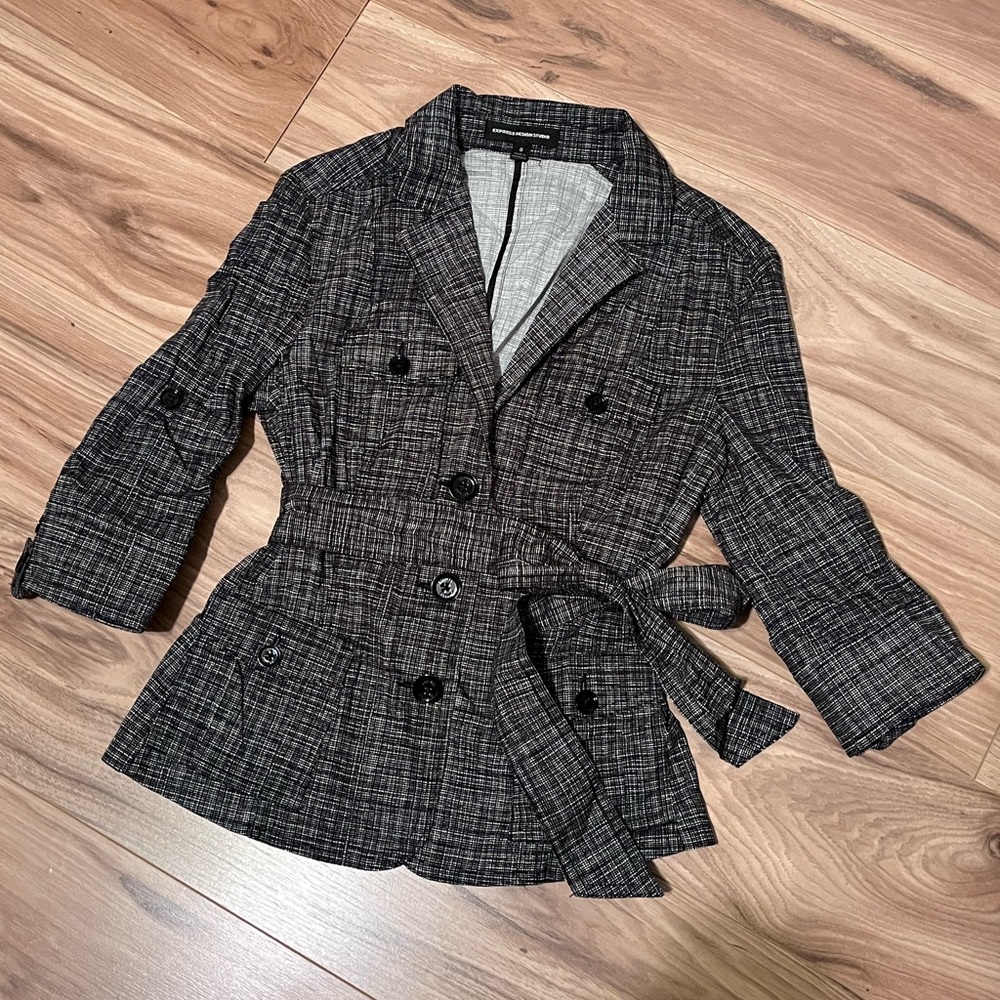 Express Women Black Plaid Blazer